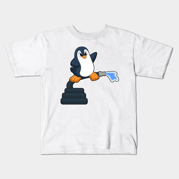 Penguin Firefighter Fire hose Kids T-Shirt by Markus Schnabel